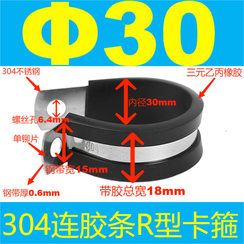 304 acero inoxidable tira de goma garganta tipo R tubo de agua fijo abrazadera de alambre de cable de alambre de tubo de acero inoxidable abrazadera de amortiguación