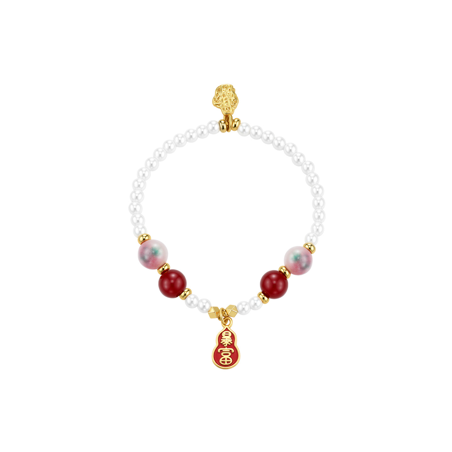 Pulsera de Perlas de Imitación con Dije de Calabaza, Aleación de Cobre, Chapado en Oro, para Regalos