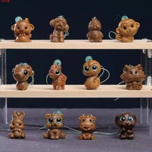 绿檀木雕十二生肖守护神兽檀木萌趣动物手机链情侣背包挂件鼠牛虎