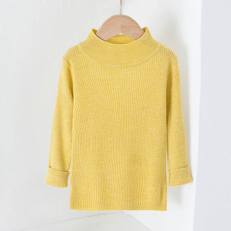 Suéter tipo jersey para niñas, otoño-invierno 2025, color liso, cuello medio alto, capa base de lana, manga larga, para niñas pequeñas.