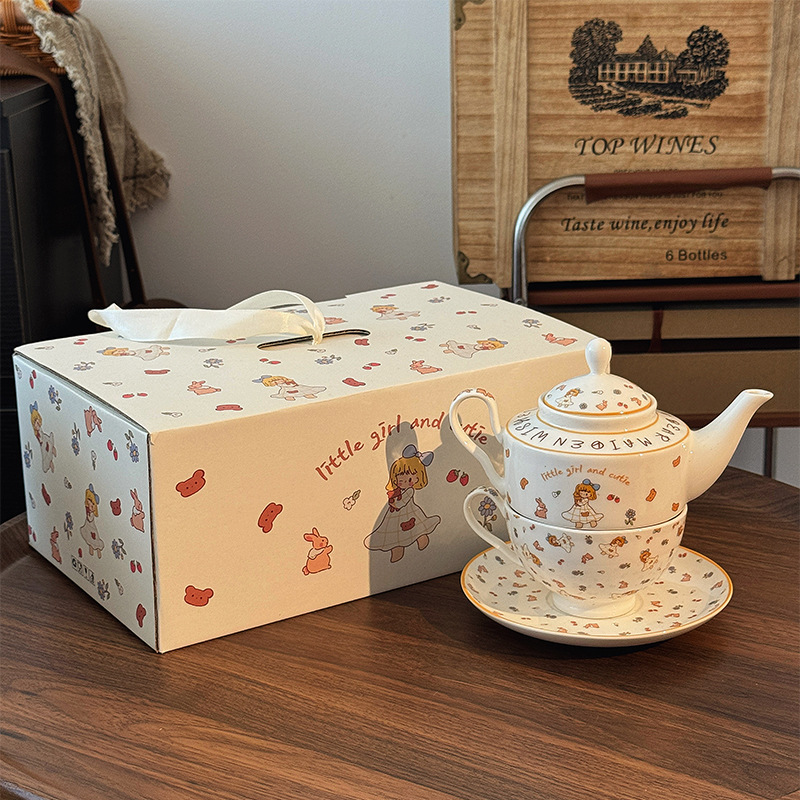 Alice tetera taza de té, plato de té de niñas, regalo de boda, regalo de casa, té de la tarde, caja de regalo