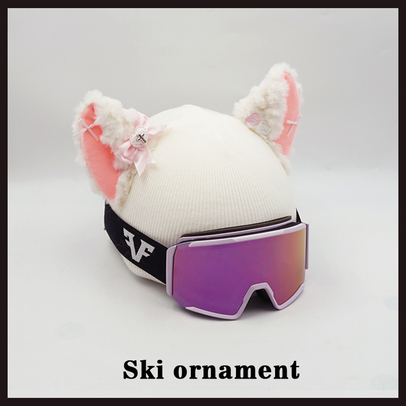 3D Big Ear White Pink Ski Hat Snowboard Universal Helmet Cover