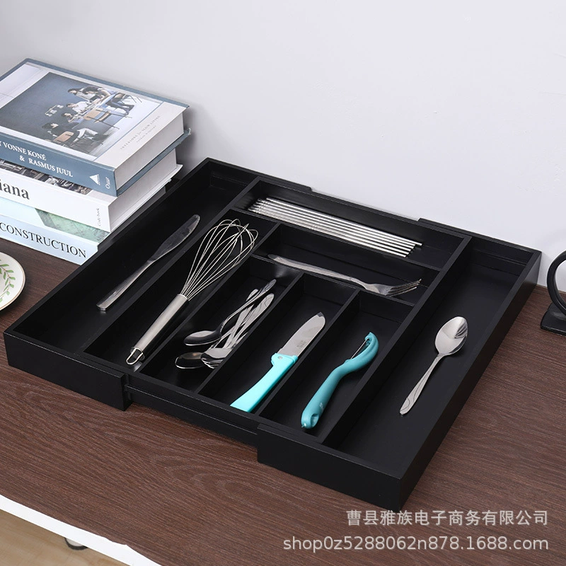 Бамбуковая раздвижная knife box разделенная западная столовая ложка лоток клиппер дисплей лоток хозяйственные кухонные принадлежности ящик для хранения