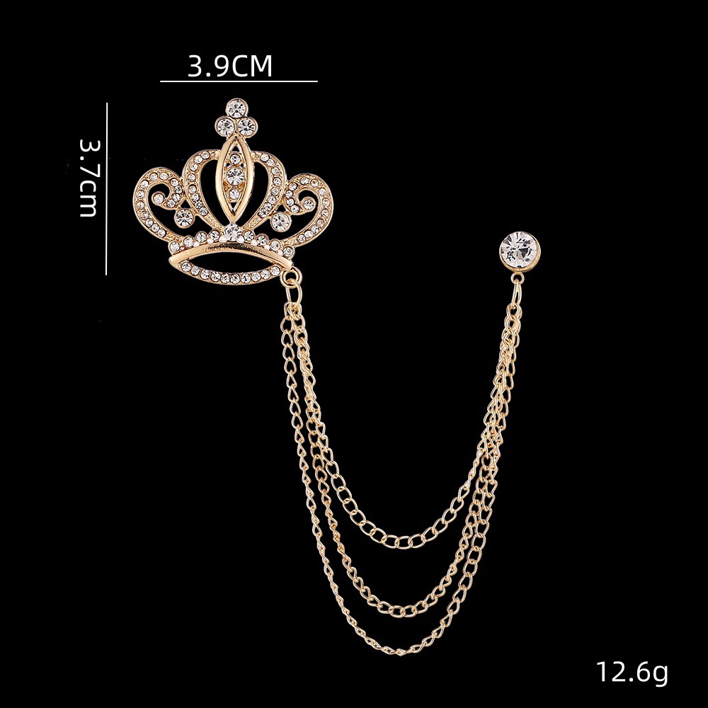 Moda corona alas diamante borla hombres traje broche simple todo partido traje vestido abrigo ramillete accesorios