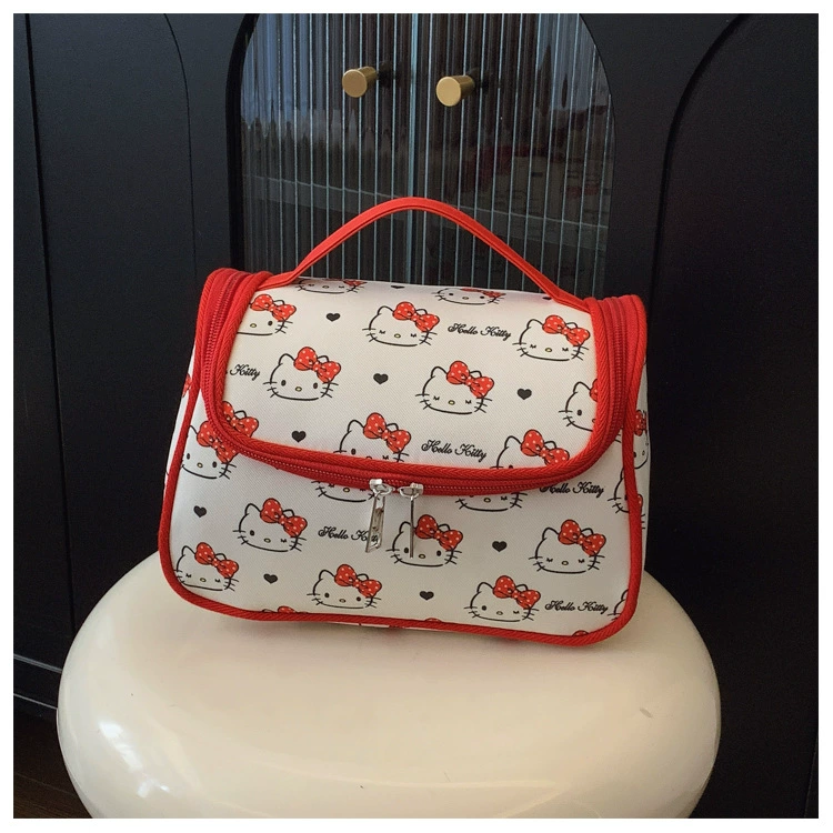 Cosmetic bag Hello Kitty handheld universal, large capacious storage, printed design