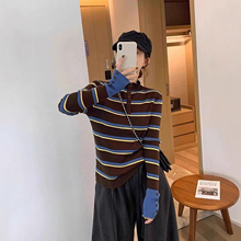 韩系半纽扣开衫设计！2025秋冬新款气质显瘦撞色条纹长袖针织衫女