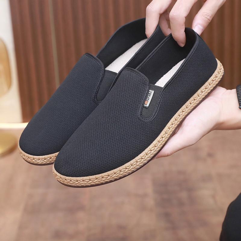 Old Beijing Summer Men's Cloth Shoes Mesh Soft Sole Breathable Dad Shoes Non-slip Casual Driving Slip-on Cloth Shoes