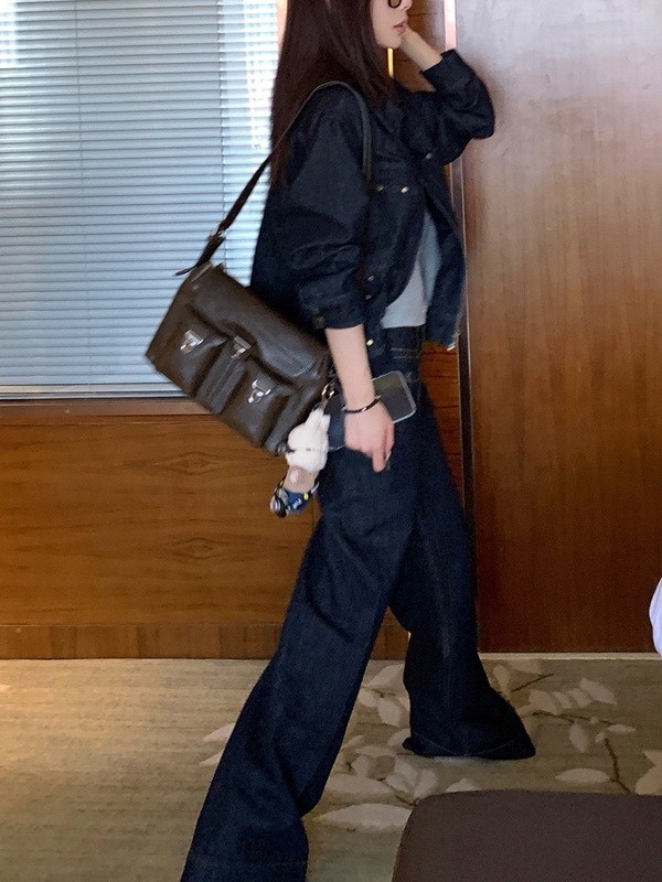 SUNONEON 原牛色短铆钉牛仔外套女早秋美式复古小个子宽松衣|undefined