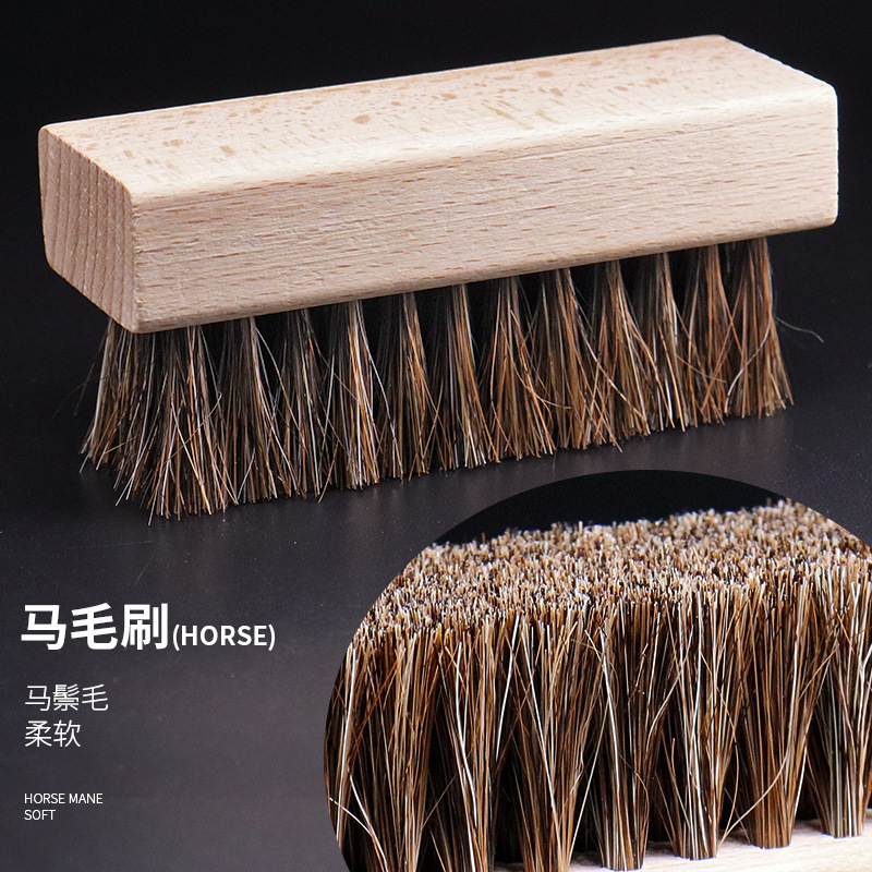 メーカー直販馬毛靴ブラシ、ブナ材革靴ブラシ、柔らかい毛の角型ブラシ、豚毛研磨用木製靴磨きブラシ、越境販売
