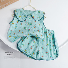 2023 Summer New Women's Baby Set, Korean Style Sleeveless Doll Collar Set, Versatile Floral Short Shorts Two-Piece Set, Trendy