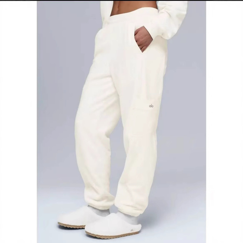 Alo-Style Sports Pants with Double-Sided Fleece, Side Pockets, Fleece Sports Pants, Winter Thermal Protection