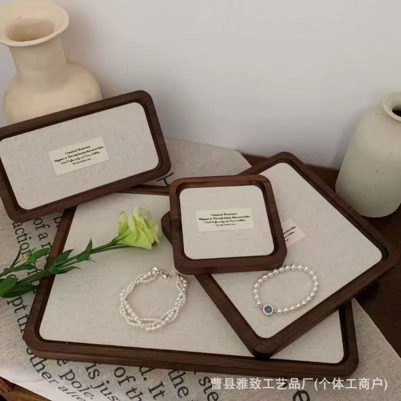 Новый квадратный декоративный поднос с жемчугом, ретро-поднос для хранения браслетов и ожерелий, деревянный поднос для фотосъемки