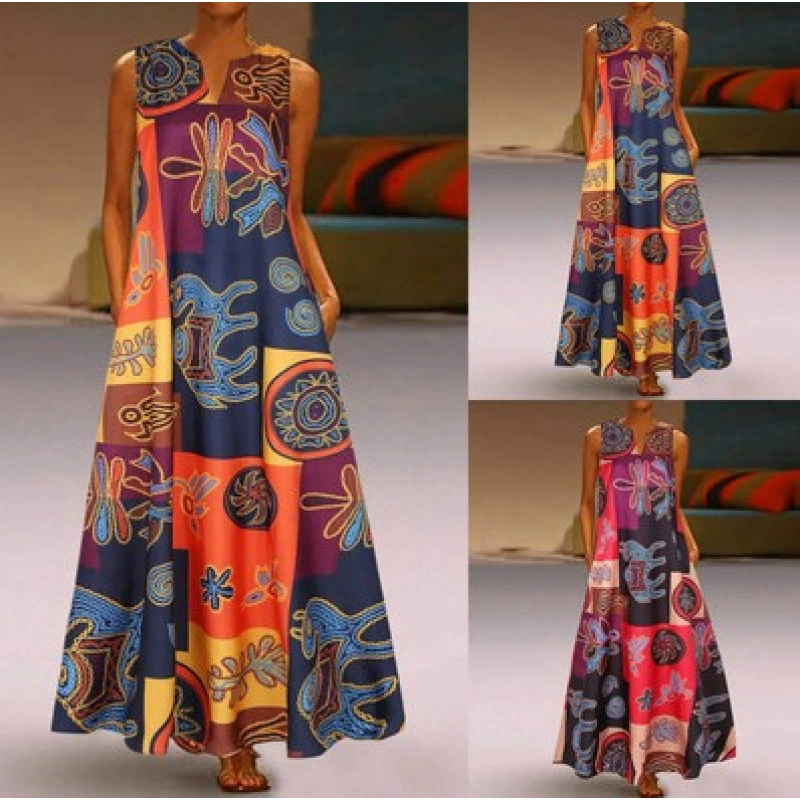 AliExpress новое летнее хлопковое и льняное платье без рукавов с карманами в стиле ретро с цветными блоками, в наличии
