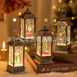 圣诞节风灯水晶灯圣诞老人灯圣诞节派对装饰圣诞摆件加水刷银方灯