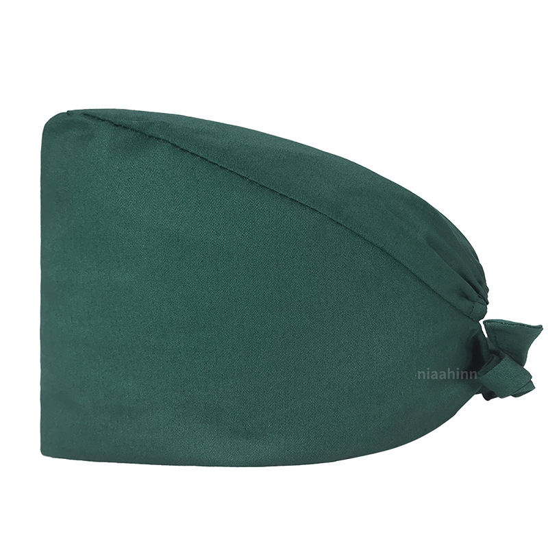 Gorro de Médico de Color Sólido en Poliéster y Algodón, Gorro Médico con Bordado de ECG, Gorro de Trabajo para Cola de Caballo Corta, Gorro Floral en Stock