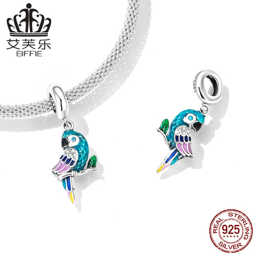 Avro sterling silver s925 parrot pendant bracelet, colorful oil-drip zircon vivid bird pendant jewelry accessories