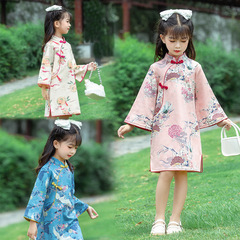 Girls 2024 spring new long-sleeved improved cheongsam dress children's dress Chinese style princess dress Tang suit Hanfu