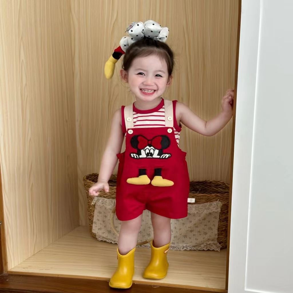 Children's Overalls Suit New Summer Baby Girl Fashionable Korean Style Vest Cartoon One-Piece Shorts