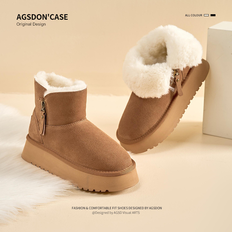 Botas de nieve de fondo grueso para mujeres 2025, nuevo otoño y invierno al aire libre botas de lana gruesas zapatos de pan de algodón