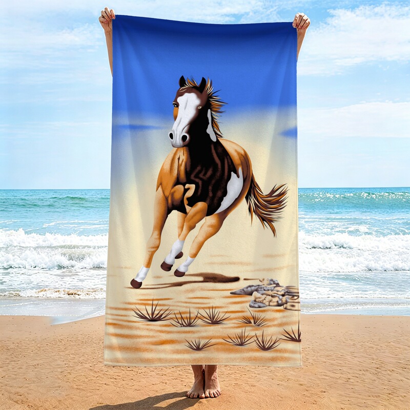Millions of Ready-Made Products: Western-Style Realistic Quick-Dry Beach Towels with Images of Horses Galloping on Blue Sand, Absorbent Bath Towels, Direct from the Source Factory, Customizable Millions of Ready-Made Products: Western-Style Realistic Quick-Dry Beach Towels with Images of Horses Galloping on Blue Sand, Absorbent Bath Towels, Direct from the Source Factory, Customizable