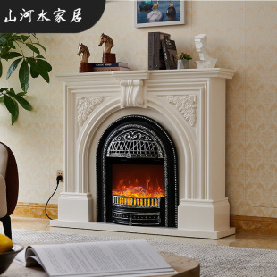 1.3 m Simple French Style Fireplace Decorative Cabinet Solid Wood Household Villa Living Room Cream Wind Simulation Flame Electric Heating