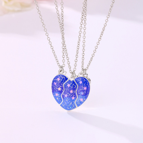 Cross-border new product starry sky love children's necklace cartoon magnetic alloy dripping oil niche design heart-shaped clavicle chain