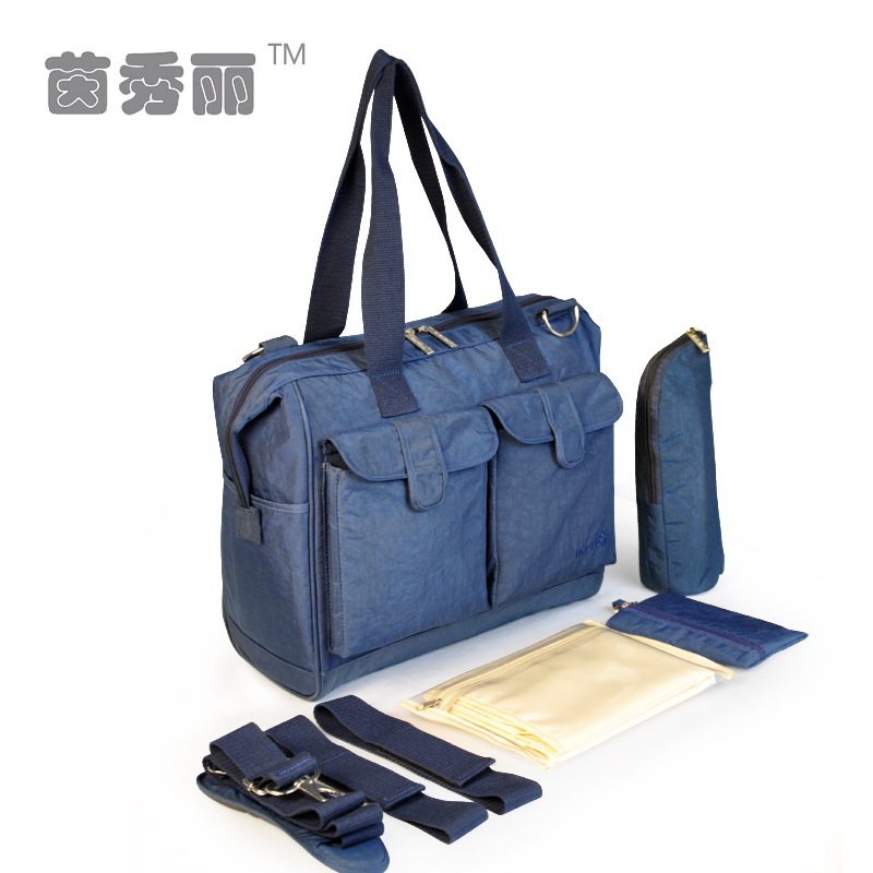 Bolsa de madre multifuncional de hombro de bajo precio, gran capacidad de lavado con agua, nylon para madres y bebés, bolsas de madre al por mayor transfronterizas