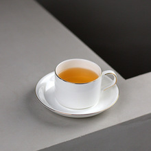 奥式咖啡杯碟套装金边骨瓷杯子陶瓷可印logo简约早餐杯办公室水杯