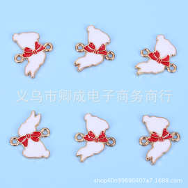 2021年夏季新款女式电镀合金双吊孔小熊蝴蝶结项链辅料饰品挂件