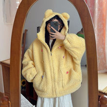 原创软妹可爱 宽松毛绒外套女秋冬款日系保暖连帽加绒上衣女棉衣