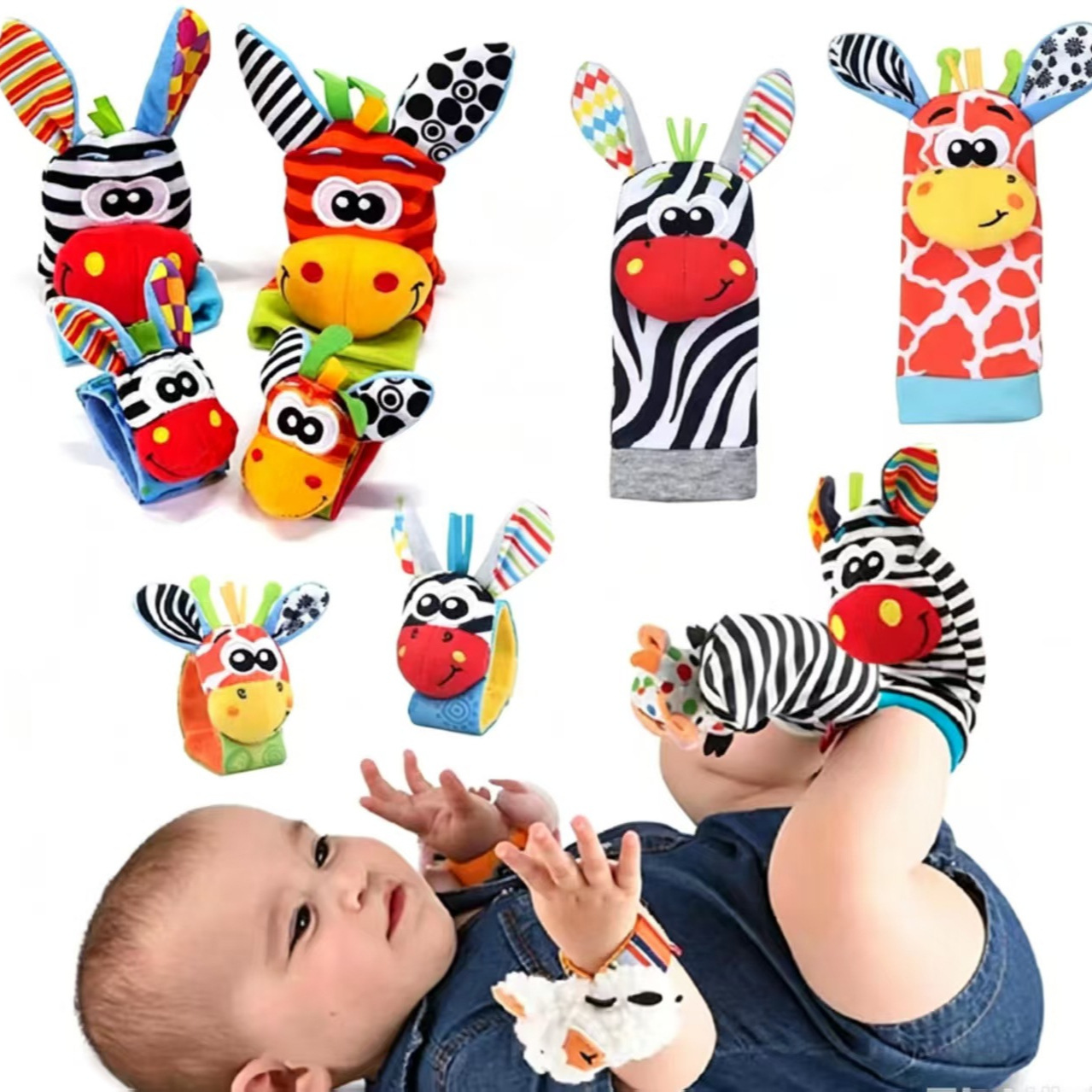 Infant Cartoon Animal Wrist Bell Rattle Socks New Toddler Wristband Socks Set Cpc Ce
