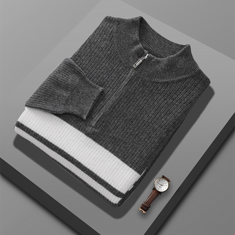 Suéter de Punto para Hombre de Lana con Cuello Medio Alto y Bloques de Color para Otoño e Invierno