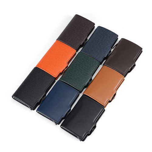 New Automatic Pop-Up Card Holder with PU Metal Aluminum Box RFID Card Clip Credit Card Business Card Case Wholesale