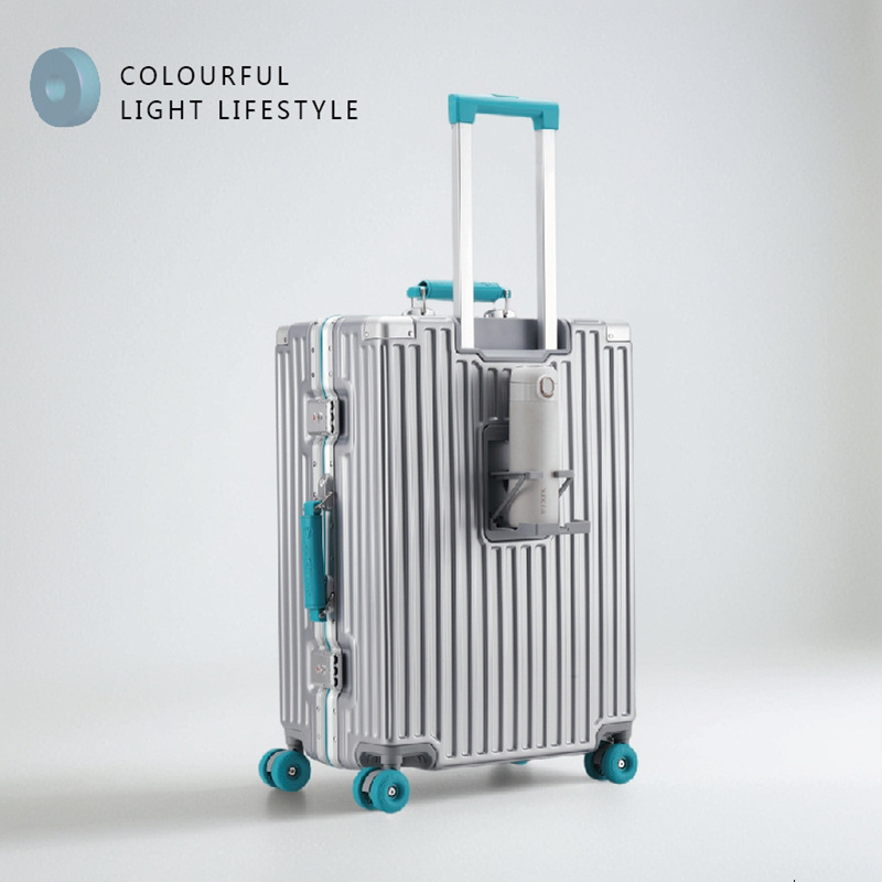 Japanese-style aluminum frame trolley case, 20/24/28 inch, unisex travel suitcase, wear-resistant rubber universal wheels.