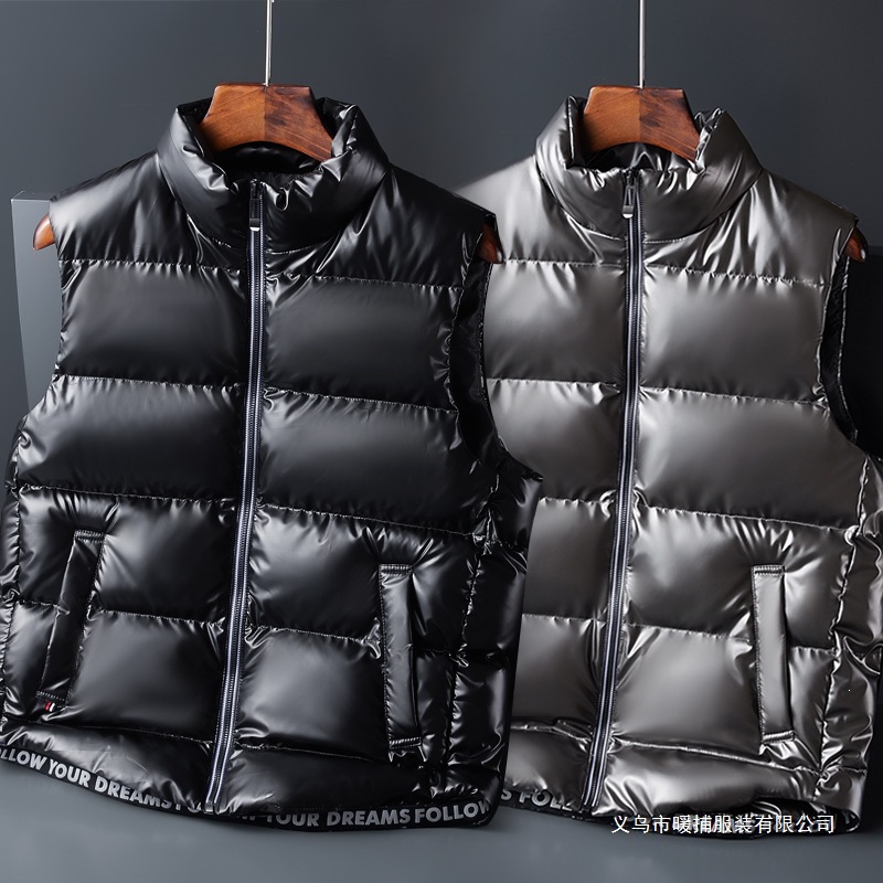 Men's L-8XL Glossy Casual Cotton Vest, Spring, Autumn and Winter Outerwear, Warm Shoulder Jacket, with Hang Tag