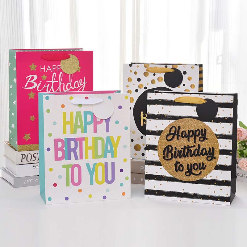 Nueva bolsa de regalo de cumpleaños transfronteriza, bolsa de mano de bronceado de alta gama, bolsa de embalaje de regalo, bolsa de papel portátil al por mayor