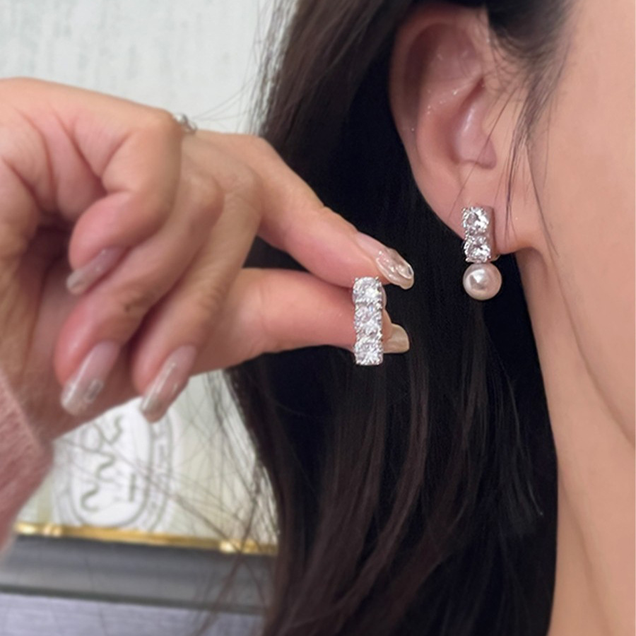 De gama alta de lujo de luz de circón personalizado perla pendientes geométricos de las mujeres no perforadas mosquito bobina oreja clip elegante pendientes de moda