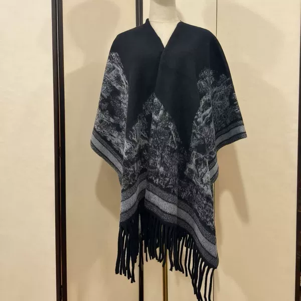 Women's Autumn and Winter Imitation Cashmere Ink Painting Shawl Thickened Cloak Tassel Shawl Scarf Xizang Ethnic Style Cloak