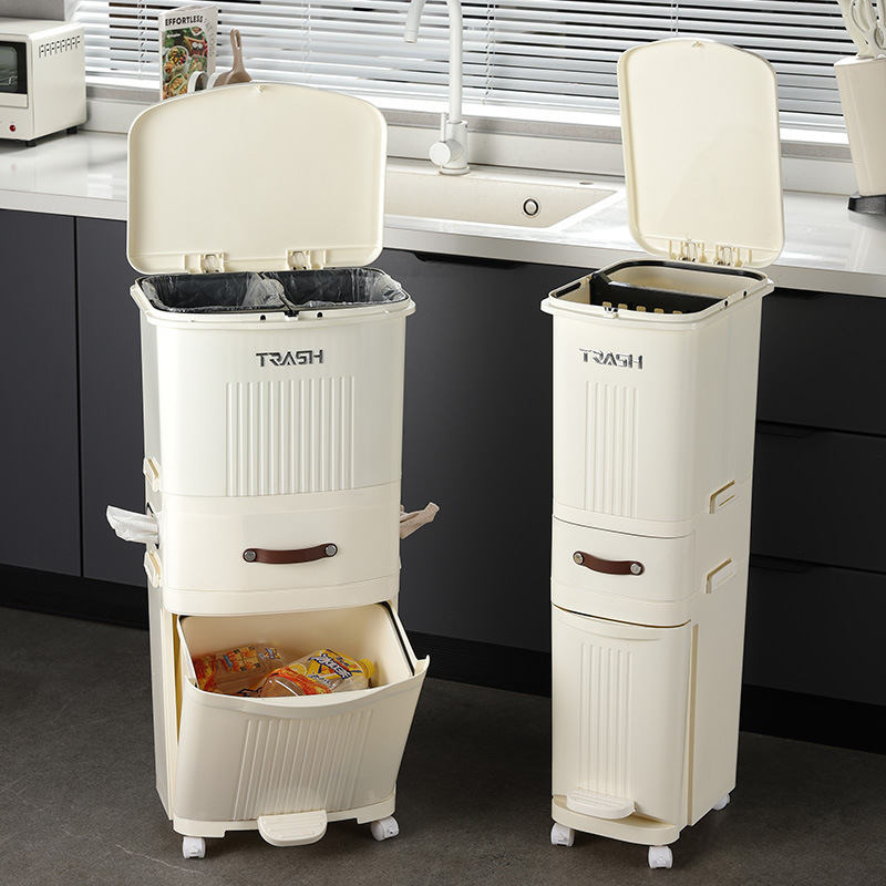 Household Creative New Kitchen Double-layer Classification Garbage Bin with Lid Odor-proof Simple Dry-wet Separation Large Capacity Garbage Household Creative New Kitchen Double-layer Classification Garbage Bin with Lid Odor-proof Simple Dry-wet Separation Large Capacity Garbage