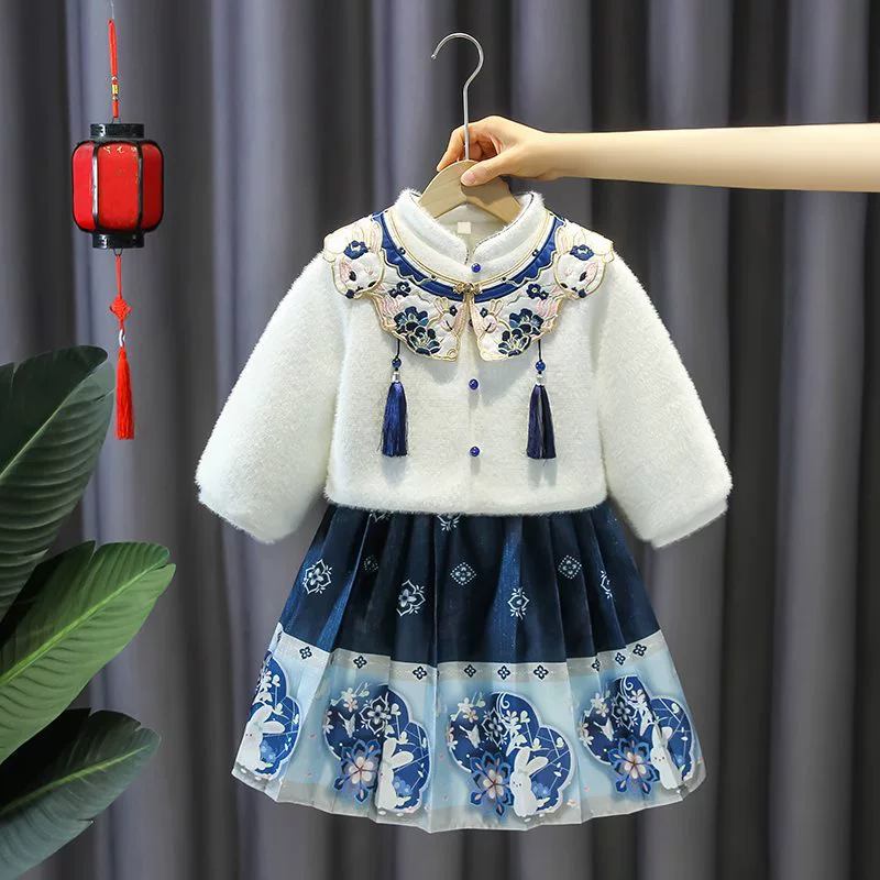 Keep warm Hanfu, children's winter set, western style, increased thickness