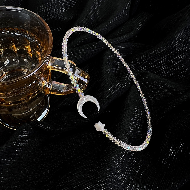 Süß Stern Mond Perlen Transparent Halskette display picture 4
