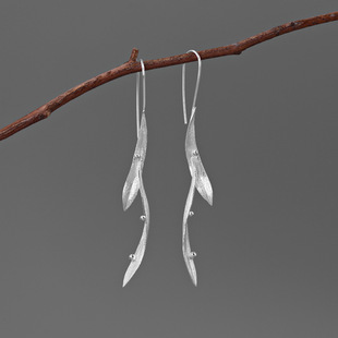 物色 Оригинал Ветер между листьями серебро 925 пробы абстрактный дерево лист серьги свежий природный меньшинство литература и искусство ветер женские модели серьга