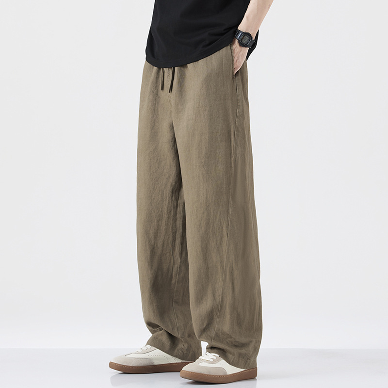 Danbani | Popular Pure Linen Casual Wide-Leg Pants for Men, Japanese Style, Simple, Loose, Versatile, Straight-Leg Trendy Cotton-Linen Pants