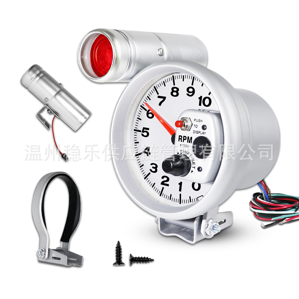 Led Tachometer 10000Rpm 127mm Black and White 12V Car Modification Instrument 5inch Tachometer Alarm