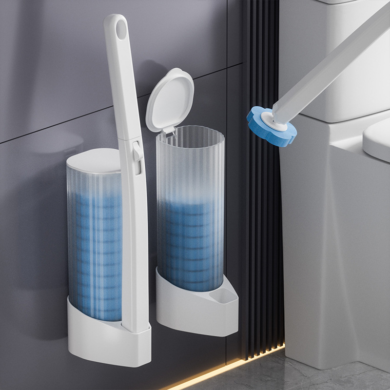 Disposable Toilet Brush for Home Use, No-Drill Wall-Mounted Toilet Brush Set with Long Handle for Cleaning Without Dead Corners