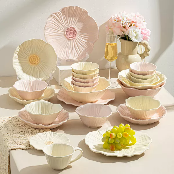 Cream-Colored Instagram-Style High-Aesthetic Ceramic Dinnerware Set Wholesale Housewarming Gift Souvenir Gift Box Bowl and Plate Set