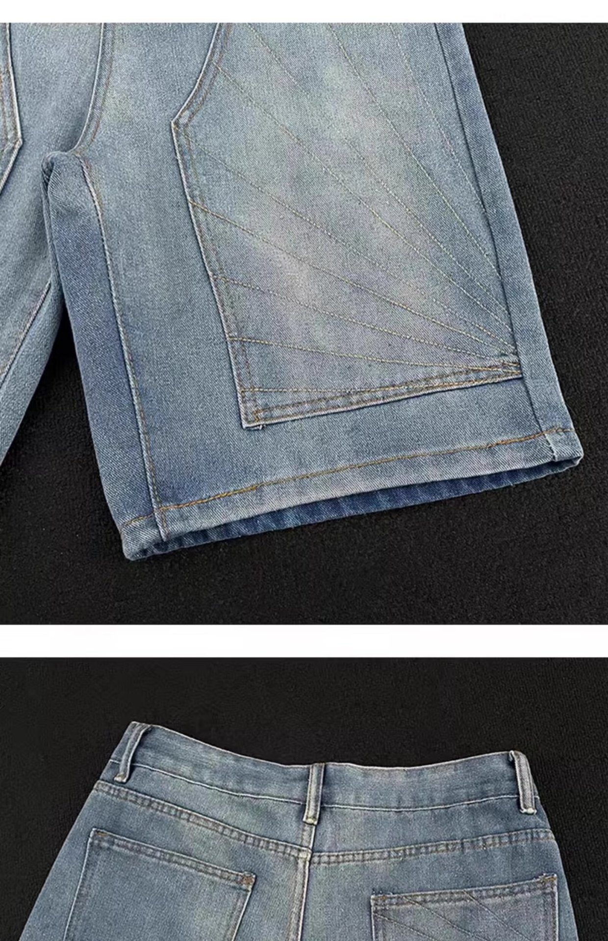Men's Summer Distressed Denim Shorts Retro Trendy Loose Fit Straight Leg Five Point Mid Waist Long Cotton Jeans_mkmklike.com