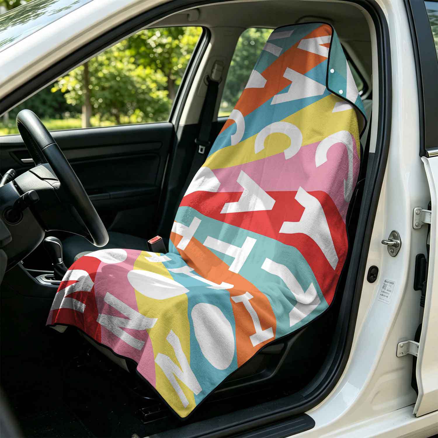 Printed bath towel and car seat cover 2-in-1, ultra-fine fiber outdoor beach and car dual-use universal seat cushion