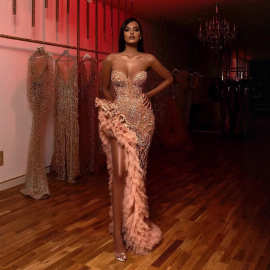 WT1105#连衣裙亚马逊春季新款欧美女装流苏尾性感亮片抹胸连衣裙