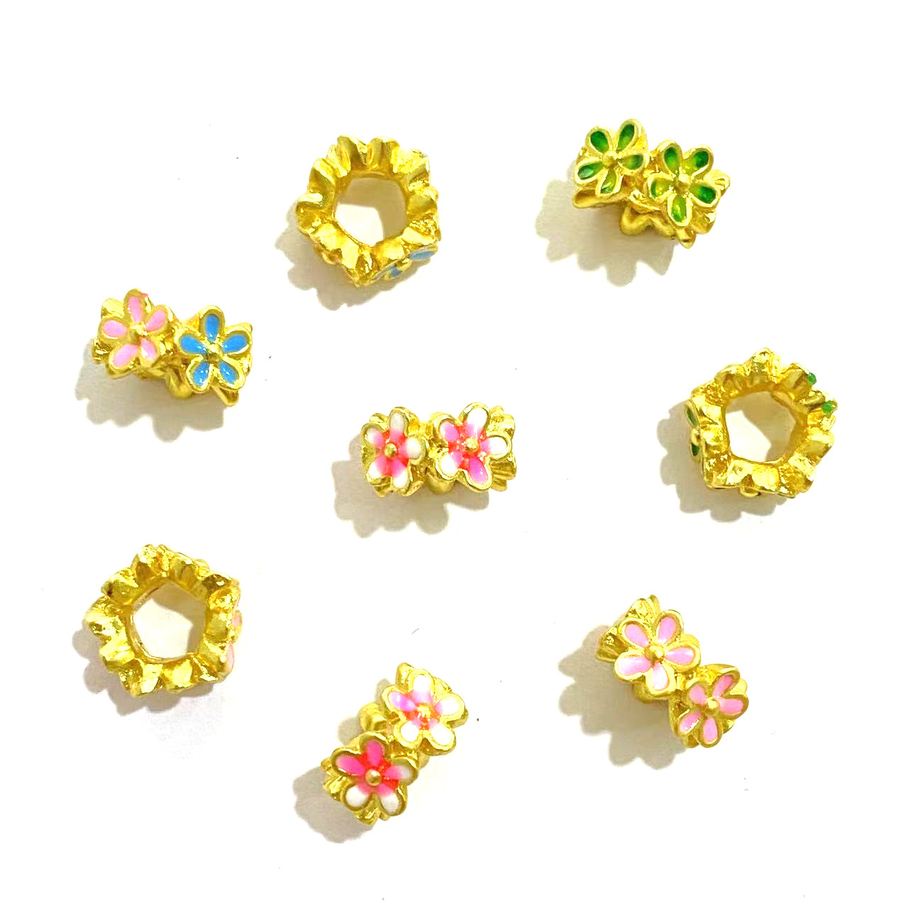 Color-Preserving Sand Gold Small Flower Oil Drop Running Ring Bracelet Bracelet Necklace Loose Beads Beaded Running Ring DIY Jewelry Accessories for Women